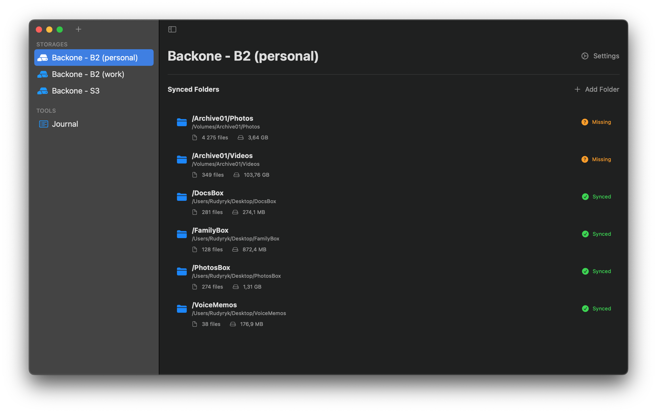 Backone Application Screenshot